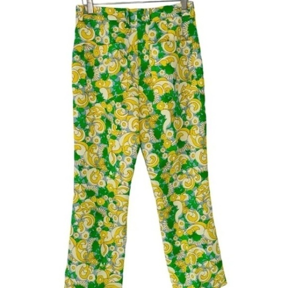 💚ZARA,Psychedelic Green/Yellow 1960’s Floral Printed High-rise Trouser,Size XS - Picture 8 of 14
